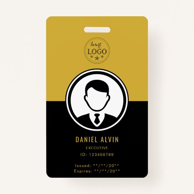 Elegant Employee ID in Black and Metallic Gold ID Badge (Front)