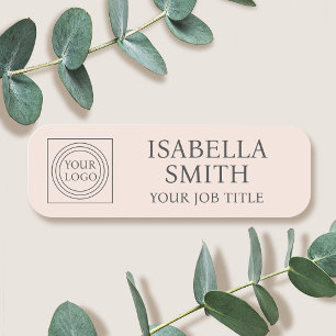 Elegant Employee Logo Magnetic or Pin Blush Pink Name Tag