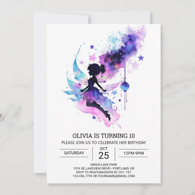 Elegant Enchanted Forest Fairy Birthday Invitation (Front)