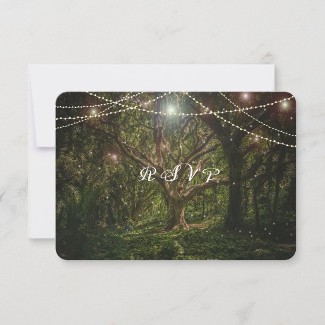 Elegant, Enchanted Forest, Woodland Wedding RSVP Card (Front)