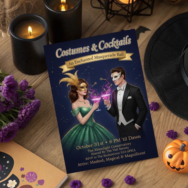 Elegant Enchanted Masquerade Ball Halloween Party Invitation (Creator Uploaded)