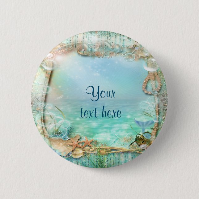 Elegant Enchanted Sea Beach Tropical Pin BUTTON (Front)
