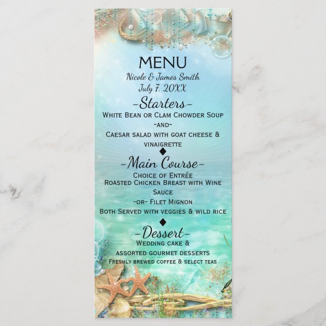 Elegant Enchanted Under The Sea Wedding Menu (Front)