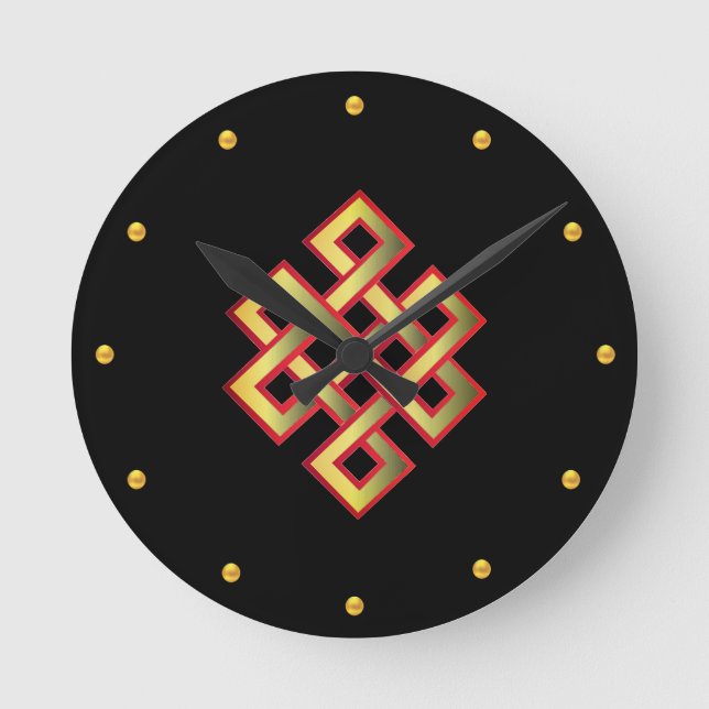 Elegant endless knot on black round clock (Front)