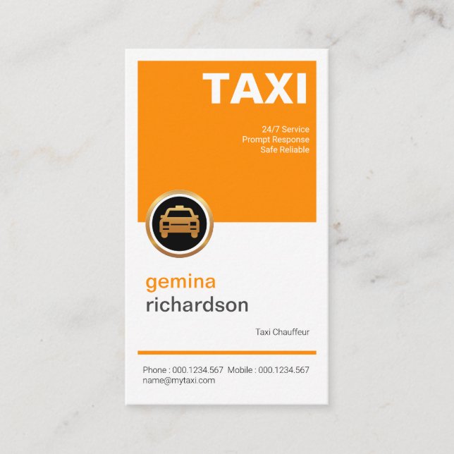 Elegant Energetic Simple Square Placard Taxi Business Card (Front)