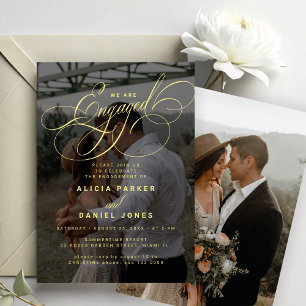 Elegant engaged gold photo engagement party invitation