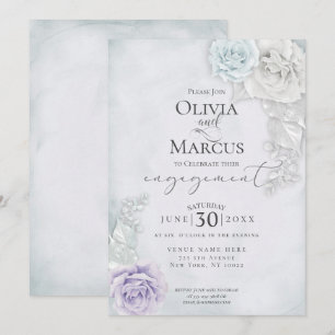 Elegant Engagement Blue Lilac and Ivory Roses Invitation