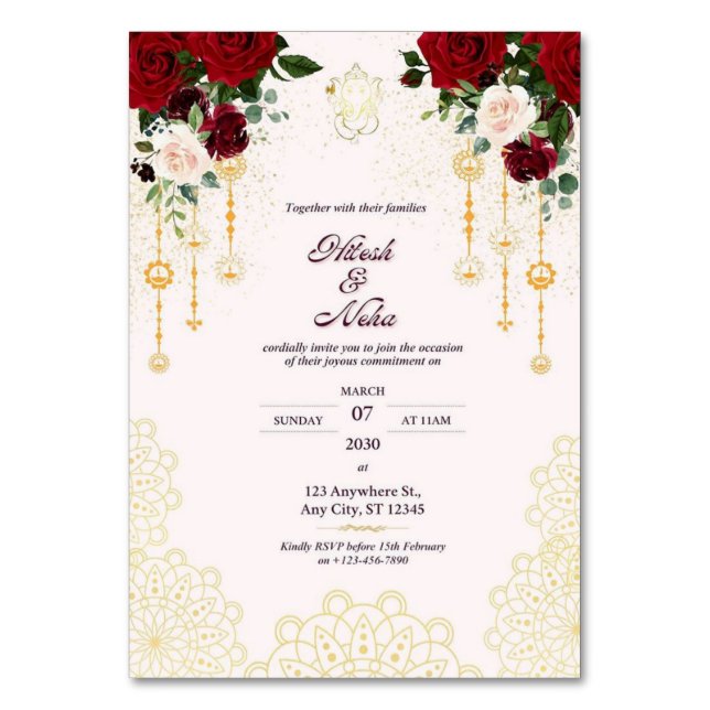 Elegant Engagement Invitation for Hitesh & Neha Table Number (Front)