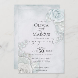 Elegant Engagement Pale Blue Rose Invitation