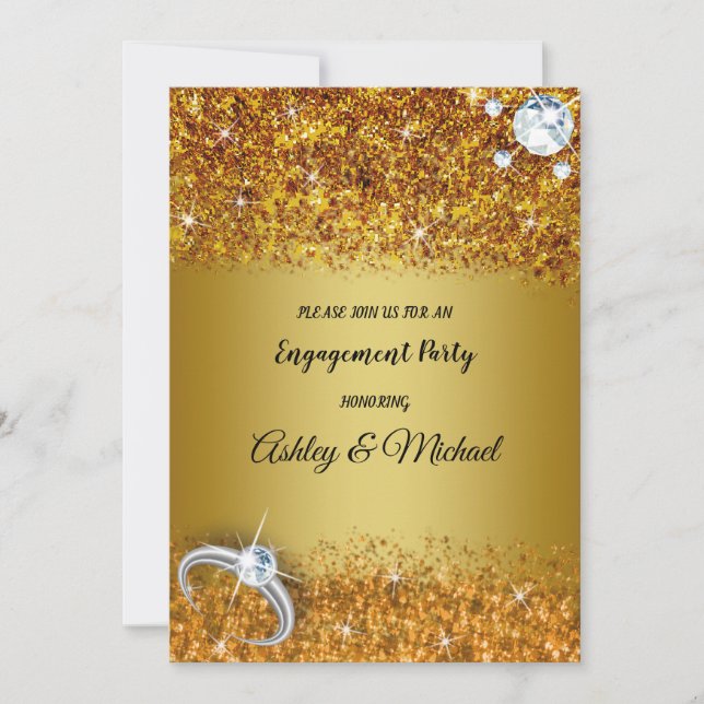elegant engagement party chic gold glitter invitation (Front)