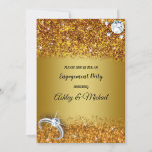 elegant engagement party chic gold glitter invitation