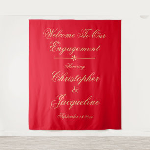 Elegant Engagement Party Chic Red & Gold Backdrop Tapestry