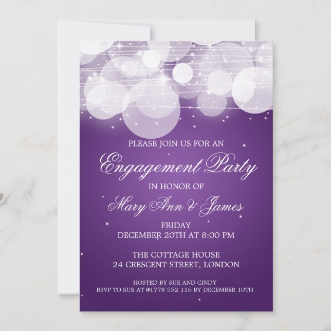 Elegant Engagement Party Glow & Sparkle Purple Invitation (Front)