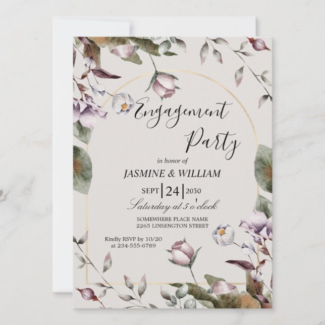  Elegant Engagement Party Invitation, Customizable Invitation (Front)