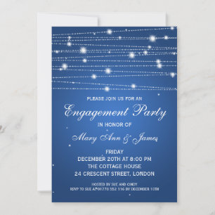 Elegant Engagement Party Sparkling Lines Sapphire Invitation