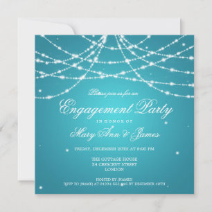 Elegant Engagement Party Sparkling String Turquois Invitation