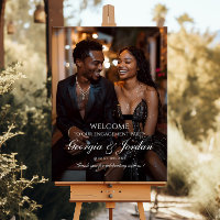 Elegant engagement party welcome sign with photo