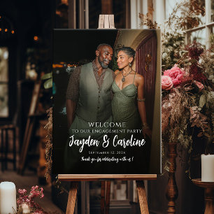 Elegant engagement party welcome sign with photo