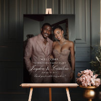 Elegant engagement party welcome sign with photo