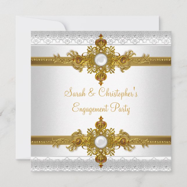 Elegant Engagement Party White Gold Jewel Invitation (Front)