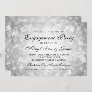Elegant Engagement Party Winter Wonderland Silver Invitation