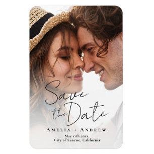 Elegant Engagement Photo Script Wedding Magnet