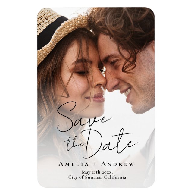 Elegant Engagement Photo Script Wedding  Magnet (Vertical)