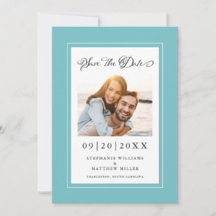 Elegant Engagement Wedding Couple Photo Aqua Save The Date