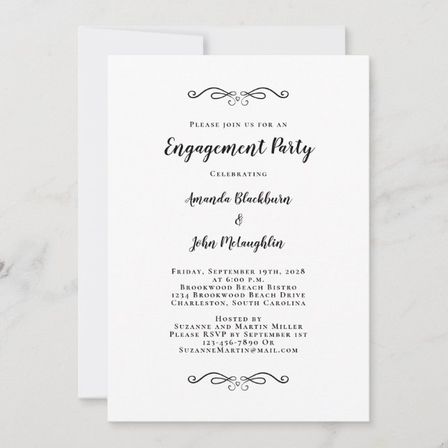 Elegant Engagement Wedding Party Chic Black White Invitation (Front)