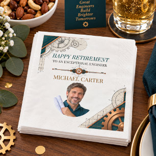 Elegant Engineer Retirement Photo Teal Copper Napkin