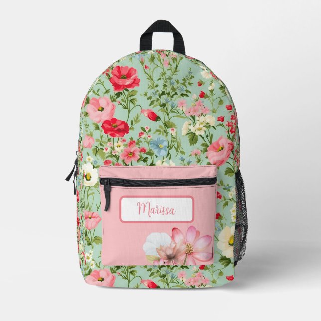 Elegant English Country Wildflower Personalised Printed Backpack (Front)
