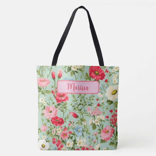 Elegant English Country Wildflower Personalised Tote Bag (Front)