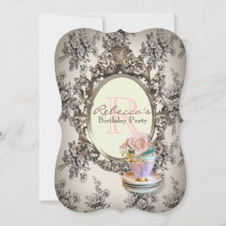 elegant english floral vintage birthday party invitation