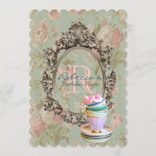 elegant english floral vintage birthday party invitation
