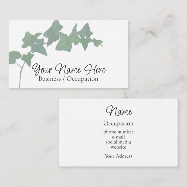 Elegant english ivy botanical greenery business card (Front/Back)