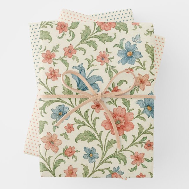 Elegant English Shabby Chic Floral Art Pattern Wrapping Paper Sheet (In situ)