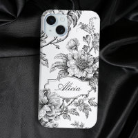 Elegant Engraved B&W Floral w/Name or Monogram