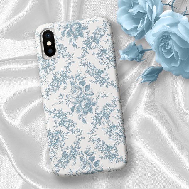 Elegant Engraved Blue and White Floral Toile Case-Mate iPhone Case (Creator Uploaded)
