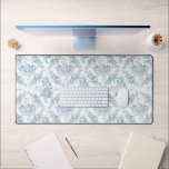 Elegant Engraved Blue and White Floral Toile Desk Mat<br><div class="desc">Elegant vintage inspired engraved dusty blue floral toile seamless pattern featuring roses,  vines and scrolls on a white background.</div>