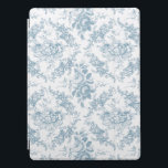 Elegant Engraved Blue and White Floral Toile iPad Pro Cover<br><div class="desc">Elegant vintage inspired engraved dusty blue floral toile pattern featuring roses,  vines and scrolls on a white background. Seamless pattern can be scaled up or down.</div>