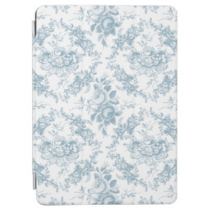 Elegant Engraved Blue and White Floral Toile iPad Air Cover