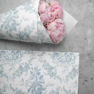 Elegant Engraved Blue and White Floral Toile Tissue Paper