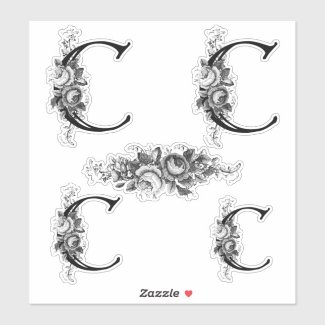 Elegant Engraved Floral Monogram Letter C (Sheet)