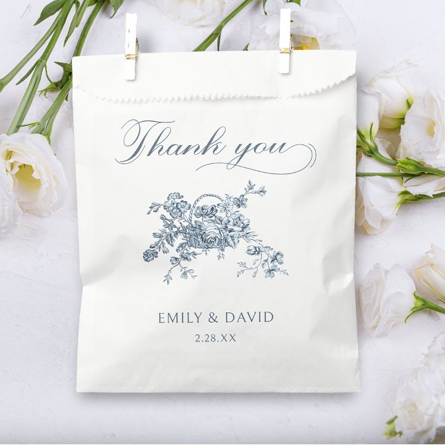 Elegant Engraved French Blue Floral Favour Bags (Creator Uploaded)