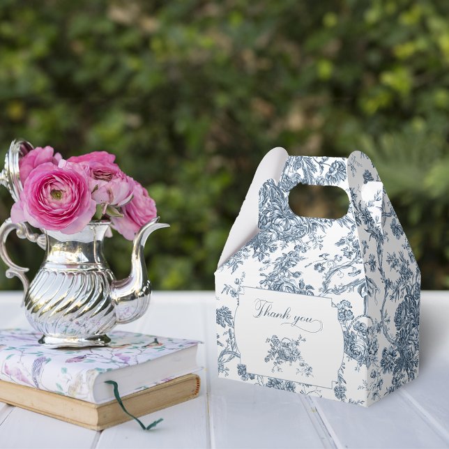 Elegant Engraved French Blue Floral Toile Favour Box (Creator Uploaded)