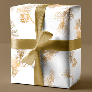 Elegant Engraved Gold Winter Pine Wrapping Paper