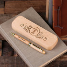 Elegant Engraved Monogram Case and Wooden Pen