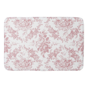 Elegant Engraved Pink and White Floral Toile Bath Mat