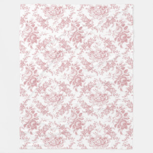 Elegant Engraved Pink and White Floral Toile Fleece Blanket