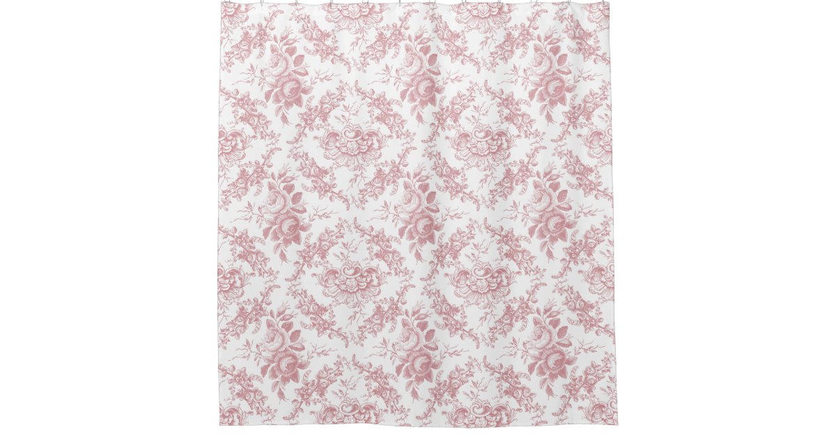 Elegant Engraved Pink and White Floral Toile Shower Curtain Zazzle